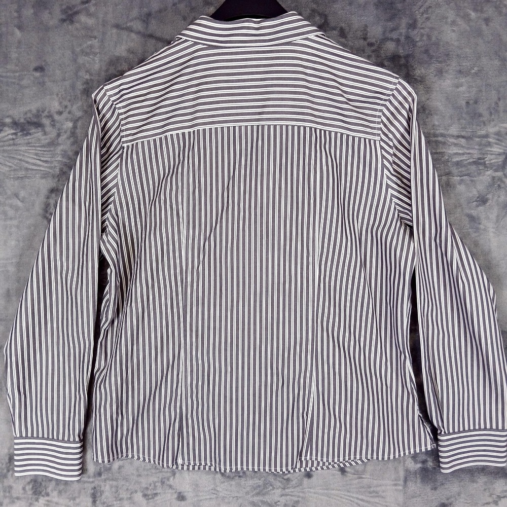 Foxcroft Shirt Womens 16 Black White Stripe Non Iron Fitted Button Front Dress - Picture 3 of 9
